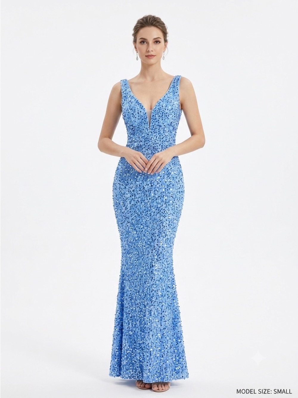 Faeriesty Blue Sequin Mermaid Prom Formal Gown Size S